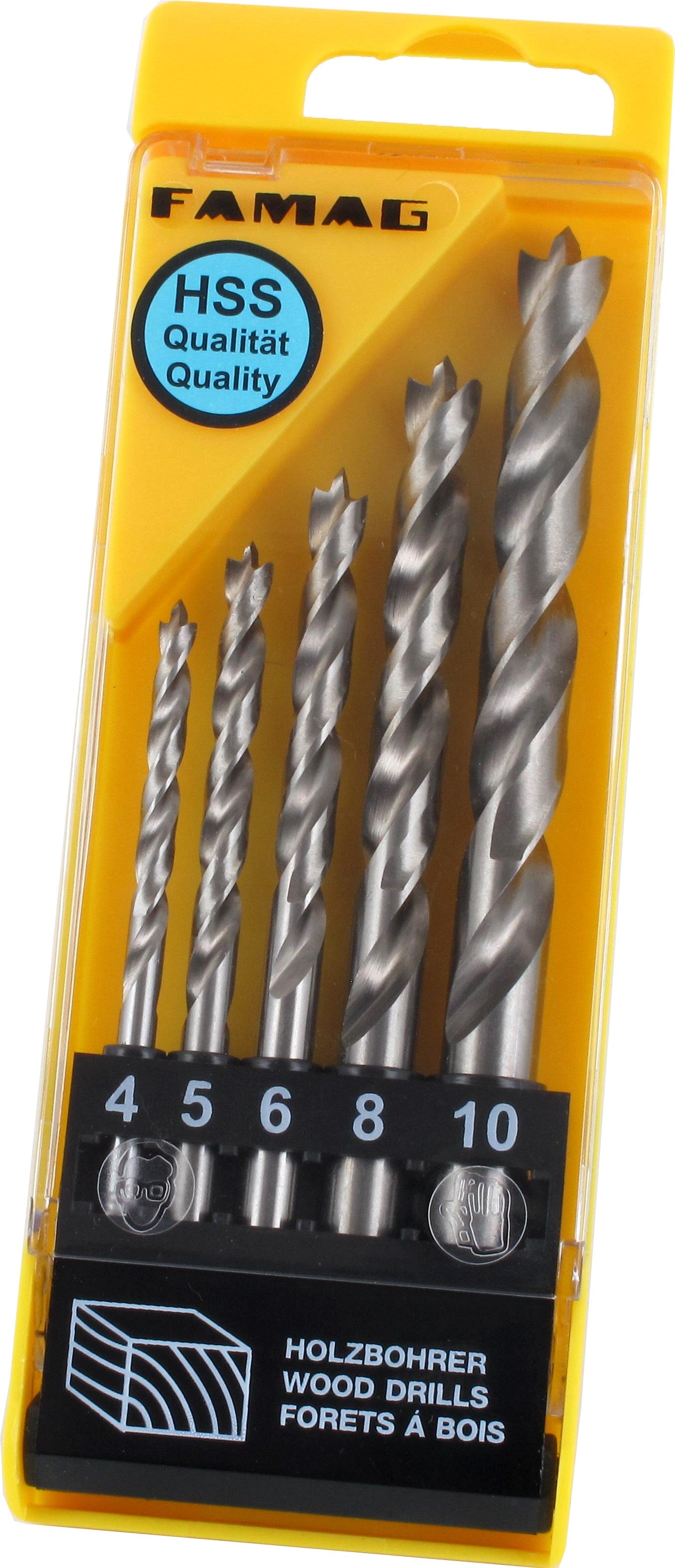 FAMAG 5pcs HSS Brad Point Drill Bit Set in Plastic Case, 1591835