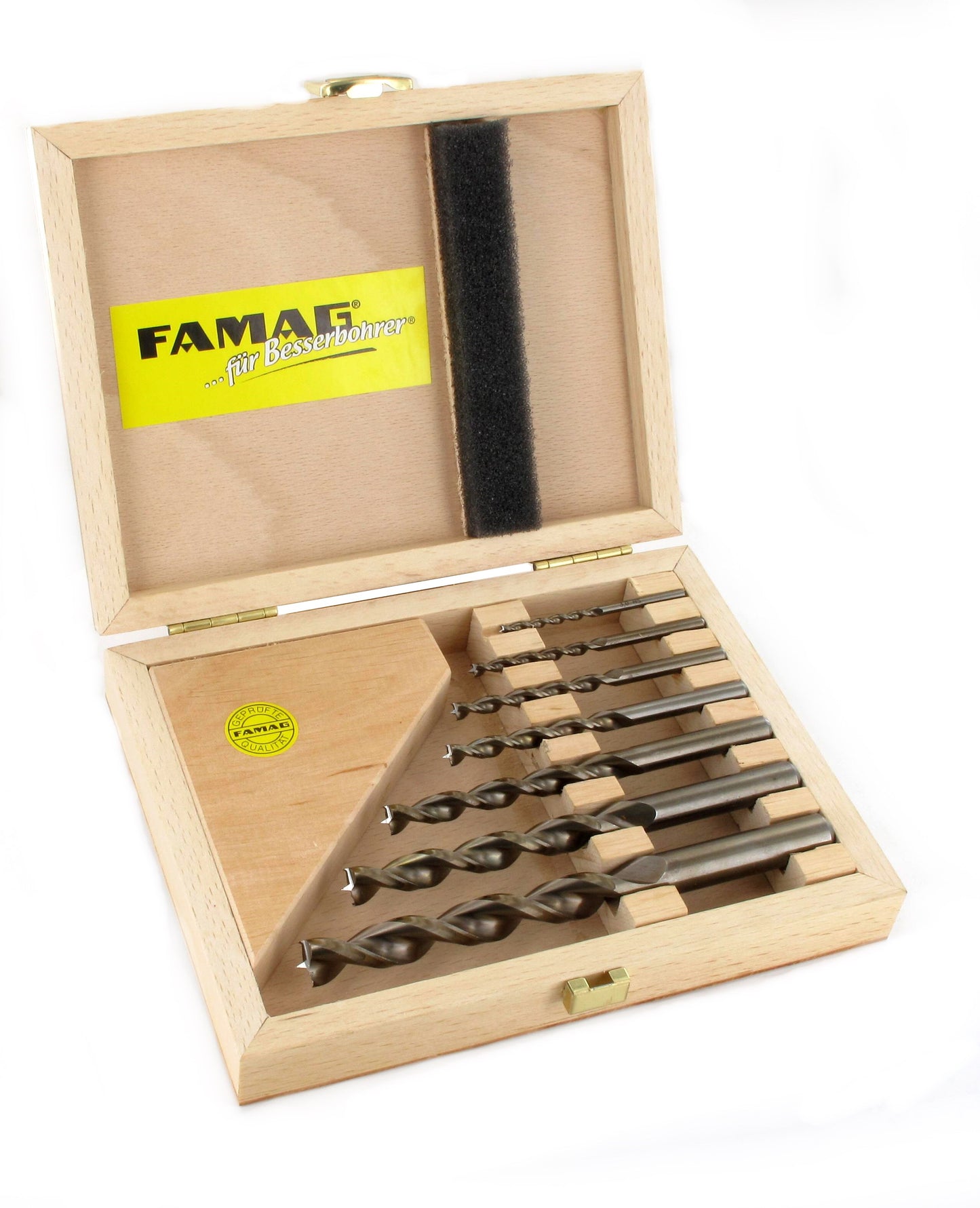 FAMAG 7pcs HSS-Ground Brad Point Drill Bit Set in Wooden Case, 1594507